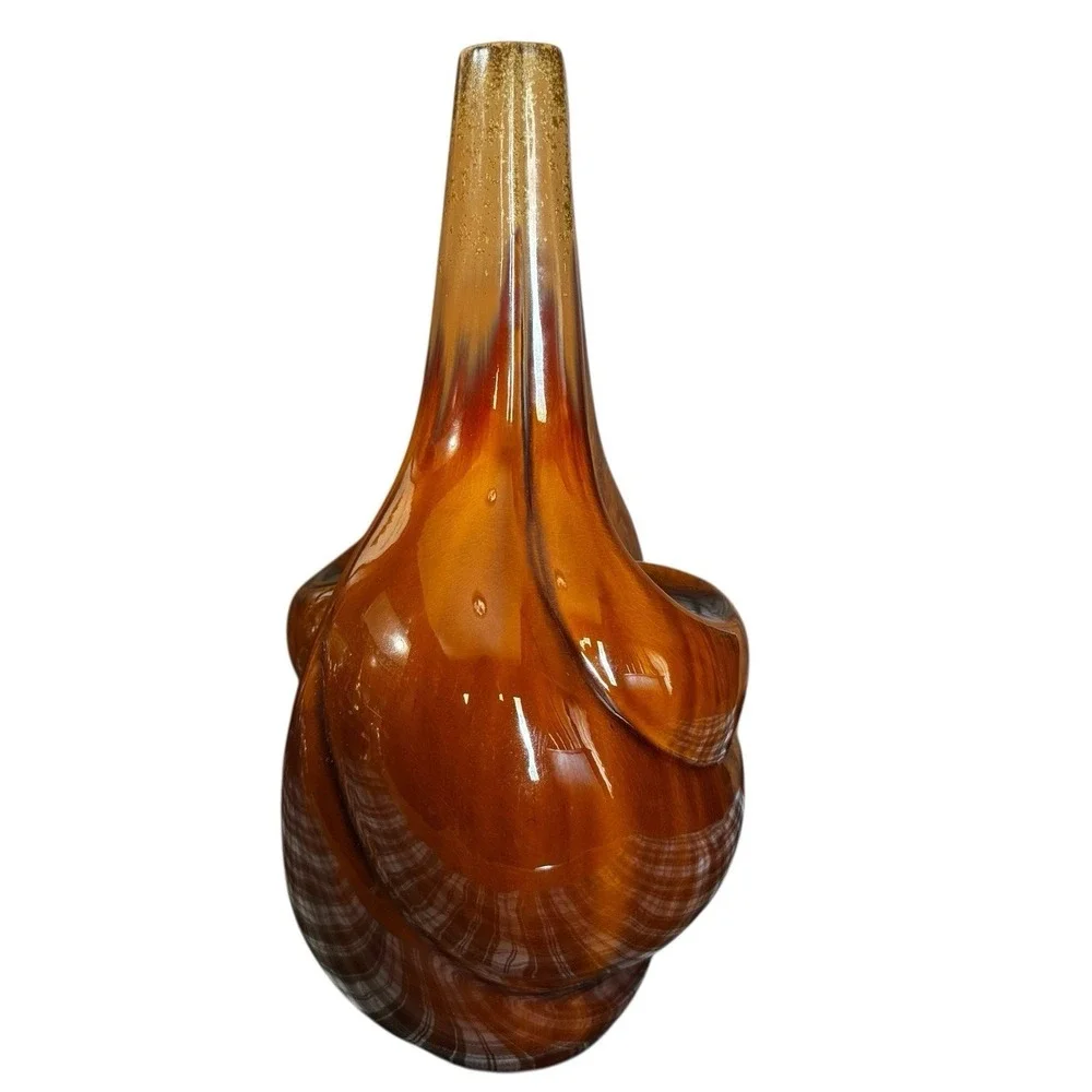 Large Sculptural Pottery Vase Brown Drip Glaze Swirl Abstract Art MCM Style 14